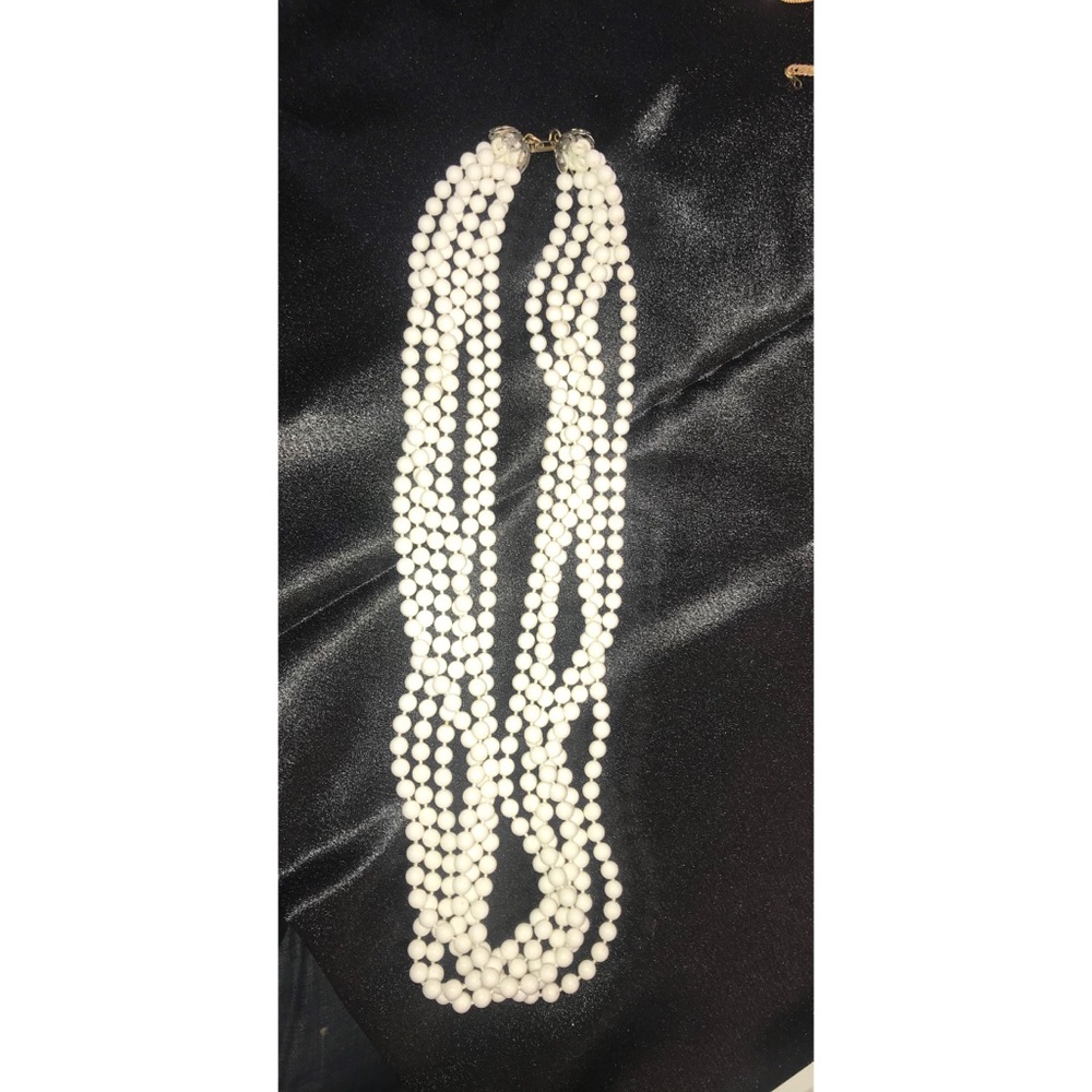 Vintage 6 Strand White beads Matinee Length